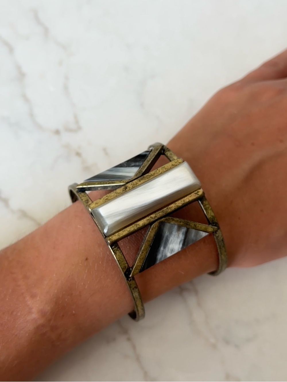 NOONDAY COLLECTION 
Geometric Inlay Cuff Bracelet in Black, White & Bronze
